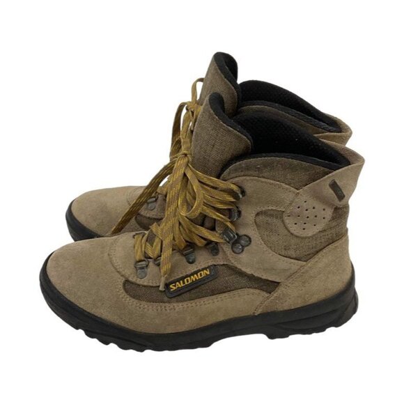 Salomon Womens Trail Hiking Boots Size 7 Tan & Black Suede Lace-Up Ankle High Du - Picture 5 of 12